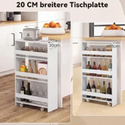 Nischenwagen 20cm breit 4 Etagen Küchenwagen schmal Nischenregal auf Rollen 47,5 x 20 x 80,5 cm