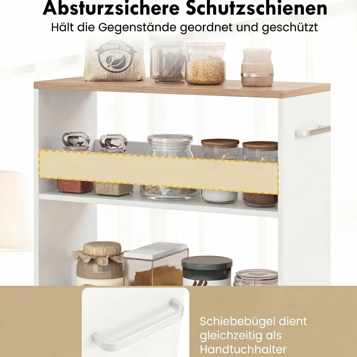 Nischenwagen 20cm breit 4 Etagen Küchenwagen schmal Nischenregal auf Rollen 47,5 x 20 x 80,5 cm