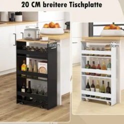 Nischenwagen 20cm breit 4 Etagen Küchenwagen schmal Nischenregal auf Rollen 47,5 x 20 x 80,5 cm
