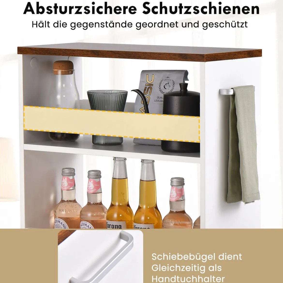 Nischenwagen 20cm breit 4 Etagen Küchenwagen schmal Nischenregal auf Rollen 47,5 x 20 x 80,5 cm