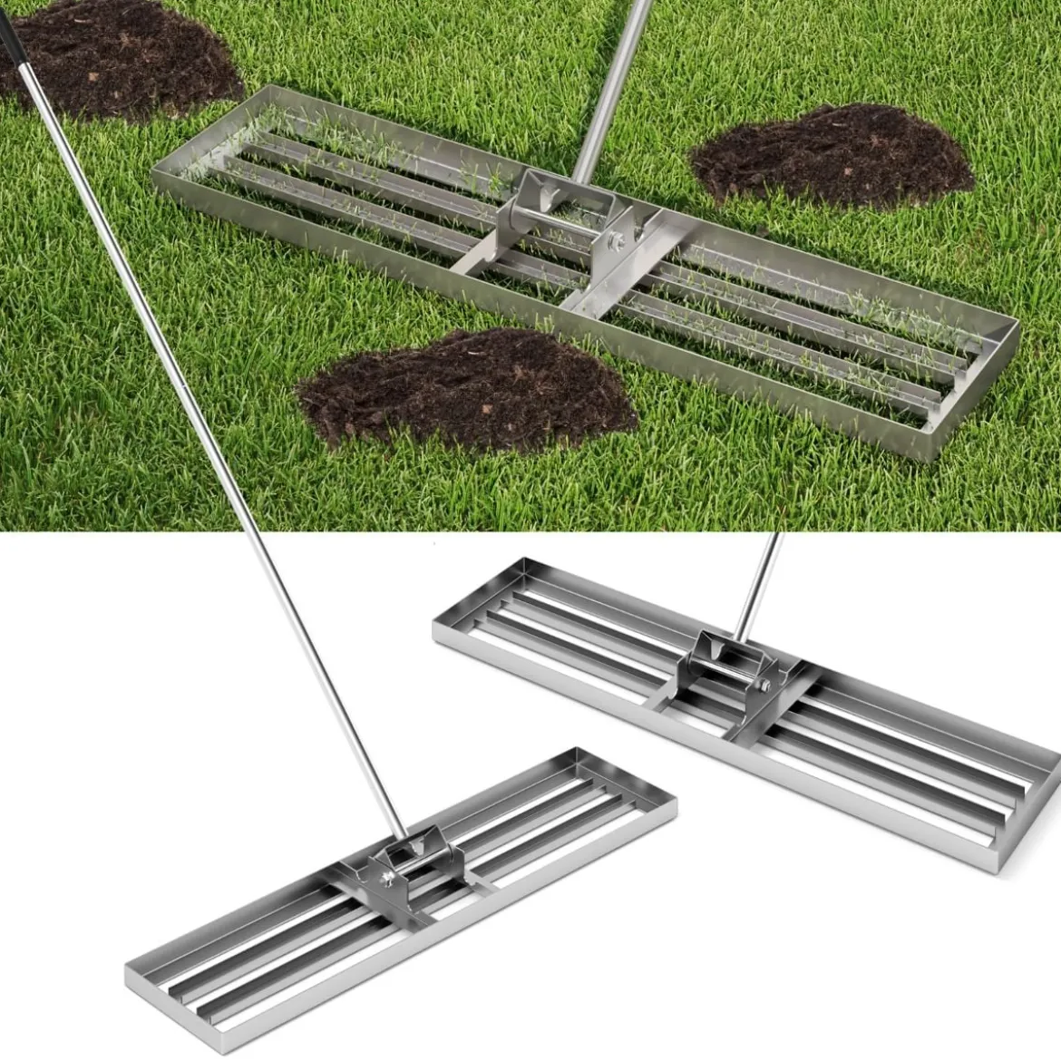 Nivellierrechen mit Ergonomischem Griff Robustes Rasenwerkzeug Levelingrake Flächenebner 106 x 25 cm