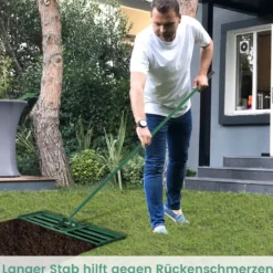 Nivellierrechen mit Ergonomischem Griff Robustes Rasenwerkzeug Levelingrake Flächenebner 106 x 25 cm