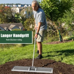 Nivellierrechen mit Ergonomischem Griff Robustes Rasenwerkzeug Levelingrake Flächenebner 106 x 25 cm