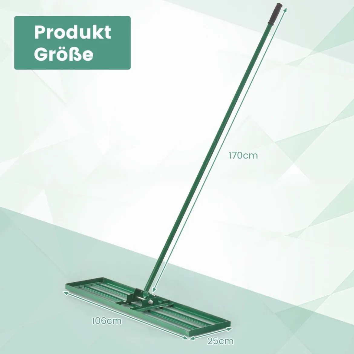 Nivellierrechen mit Ergonomischem Griff Robustes Rasenwerkzeug Levelingrake Flächenebner 106 x 25 cm