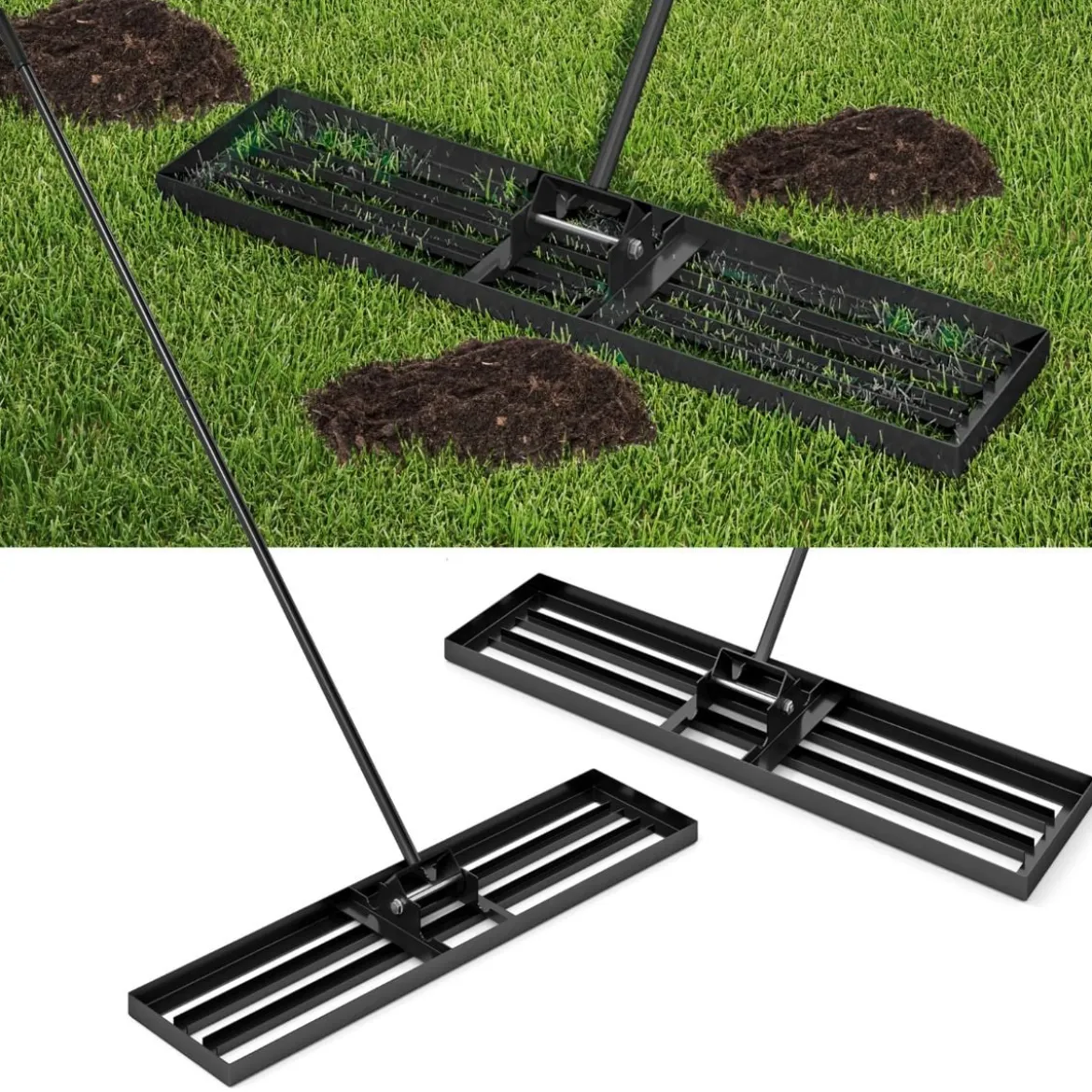 Nivellierrechen mit Ergonomischem Griff Robustes Rasenwerkzeug Levelingrake Flächenebner 106 x 25 cm