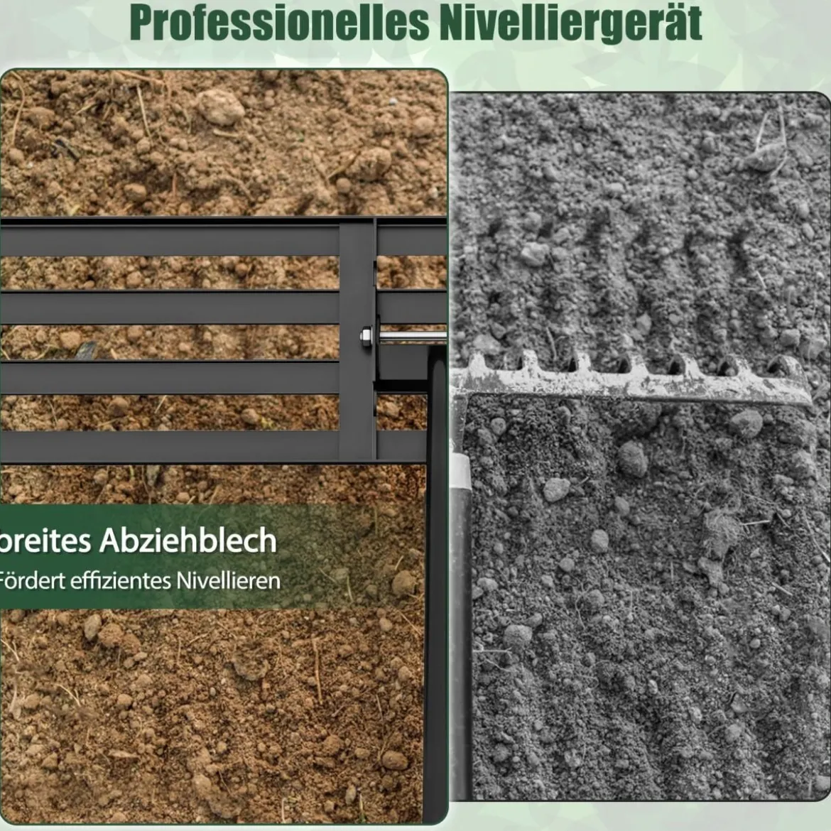 Nivellierrechen mit Ergonomischem Griff Robustes Rasenwerkzeug Levelingrake Flächenebner 106 x 25 cm
