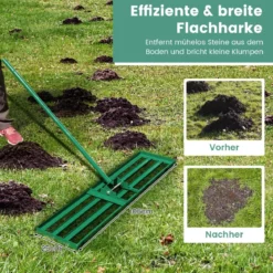 Nivellierrechen mit Ergonomischem Griff Robustes Rasenwerkzeug Levelingrake Flächenebner 106 x 25 cm