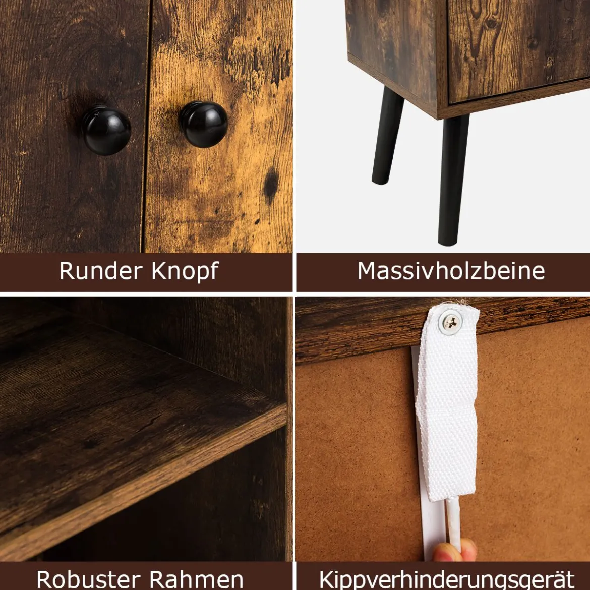 Nostalgie Bücherregal mit 3 Regalbrettern & 2 Türen & Soliden Holzbeinen für Wohnzimmer Büro Braun