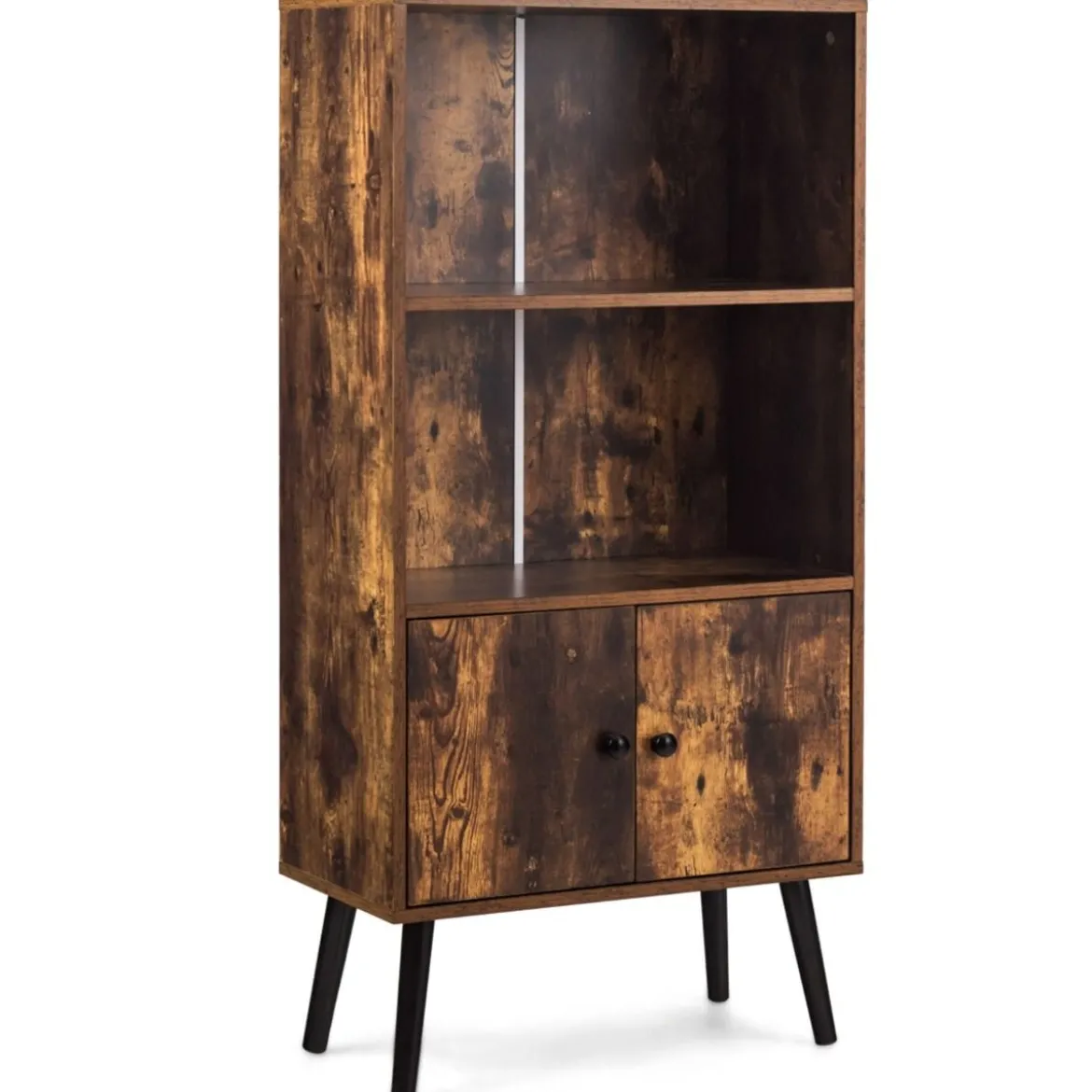 Nostalgie Bücherregal mit 3 Regalbrettern & 2 Türen & Soliden Holzbeinen für Wohnzimmer Büro Braun