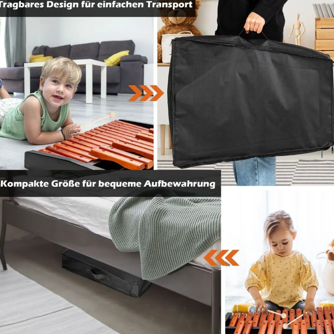 25 Noten Glockenspiel Xylophon Holz mit Schlägel Tragetasche Percussion Geeignet Braun+ Schwarz