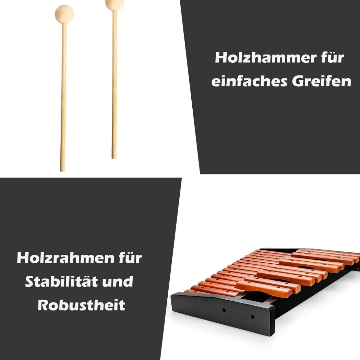 25 Noten Glockenspiel Xylophon Holz mit Schlägel Tragetasche Percussion Geeignet Braun+ Schwarz