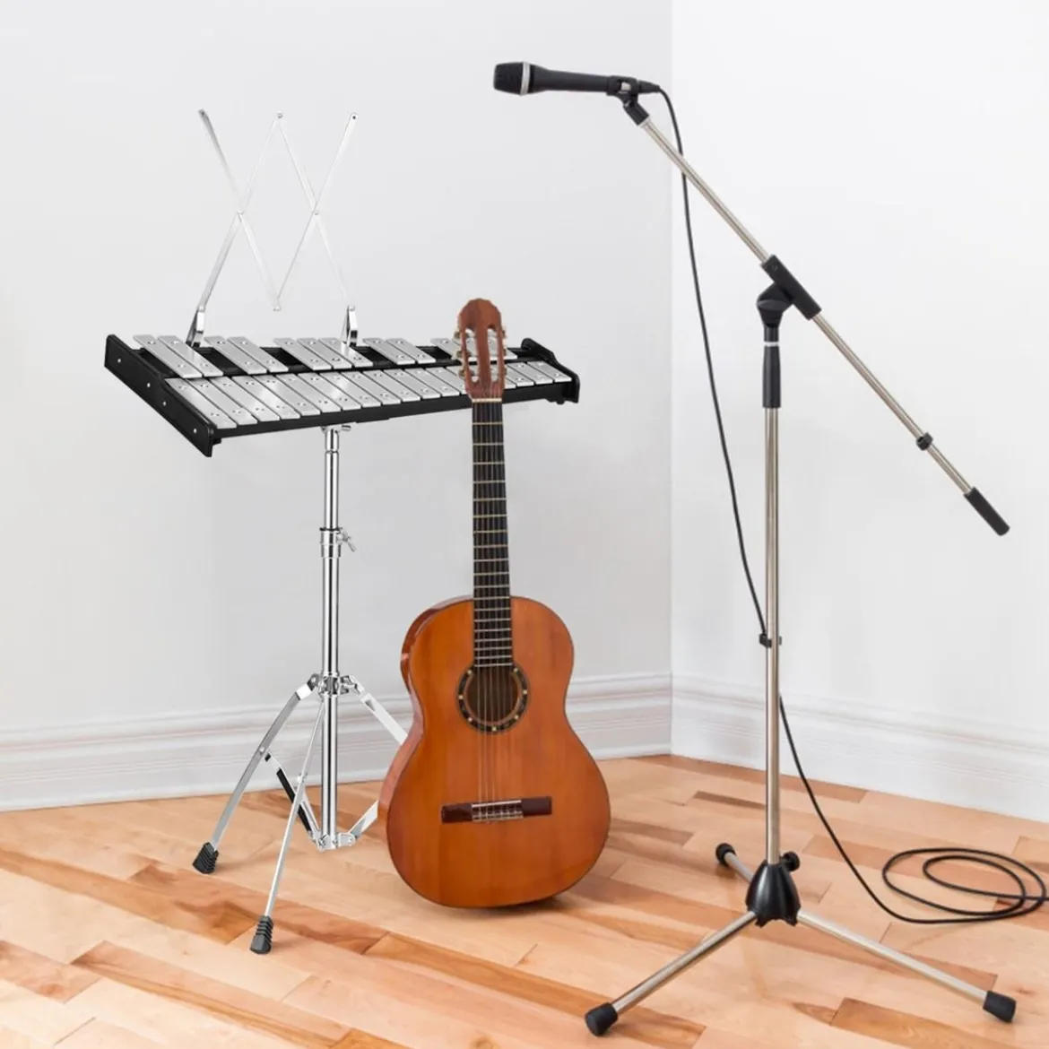 30 Noten Xylophon mit Schlägel & Drumsticks & Höhenverstellbarer Ständer Glockenspiel Set