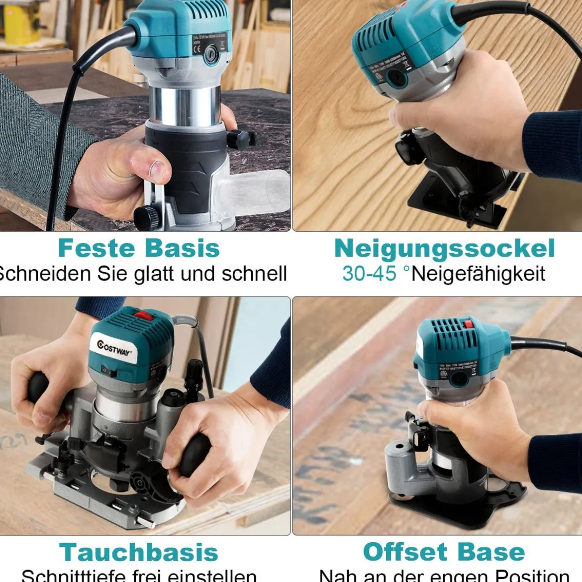 Oberfräse Kantenfräse elektrische Handfräse Fräsmaschine 4 verschiedenen Sockeln