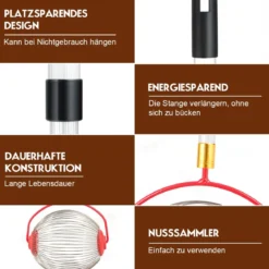 Obstsammler Nusssammler Rollsammler für Aufsammeln von Früchte Nüsse Golfbälle Edelstahl70-128cm