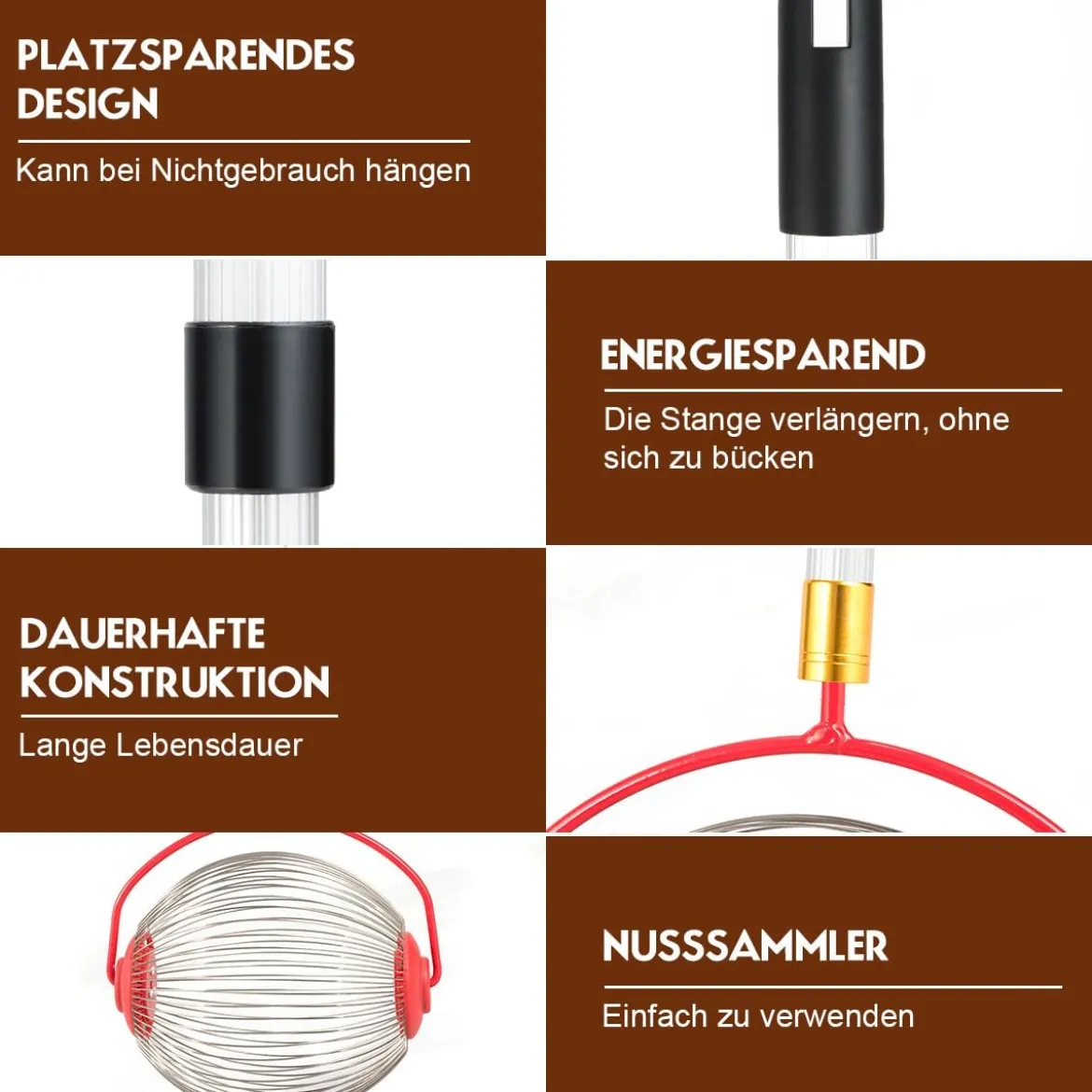 Obstsammler Nusssammler Rollsammler für Aufsammeln von Früchte Nüsse Golfbälle Edelstahl70-128cm