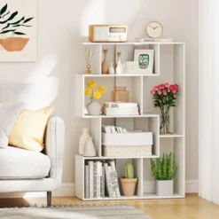 Offene geometrische Bücherregal 6-Würfel großes Bücherregal mit Kippsicherungen Bodenorganizer Display Regal Weiß