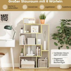 Offene geometrische Bücherregal 6-Würfel großes Bücherregal mit Kippsicherungen Bodenorganizer Display Regal Weiß