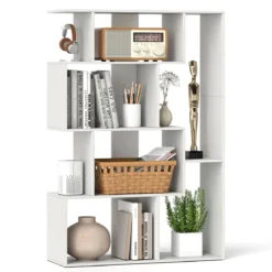 Offene geometrische Bücherregal 6-Würfel großes Bücherregal mit Kippsicherungen Bodenorganizer Display Regal Weiß