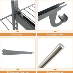 Offener Kleiderschrank 122 - 244 cm Erweiterbare Wandgarderobe DIY Aufbewahrungssystem Weiß/Grau
