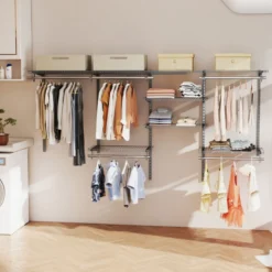 Offener Kleiderschrank 122 - 244 cm Erweiterbare Wandgarderobe DIY Aufbewahrungssystem Weiß/Grau