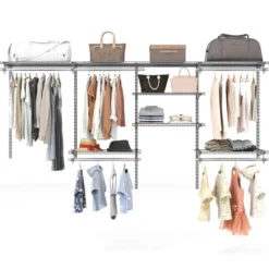 Offener Kleiderschrank 122 - 244 cm Erweiterbare Wandgarderobe DIY Aufbewahrungssystem Weiß/Grau
