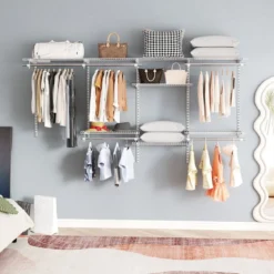 Offener Kleiderschrank 122 - 244 cm Erweiterbare Wandgarderobe DIY Aufbewahrungssystem Weiß/Grau