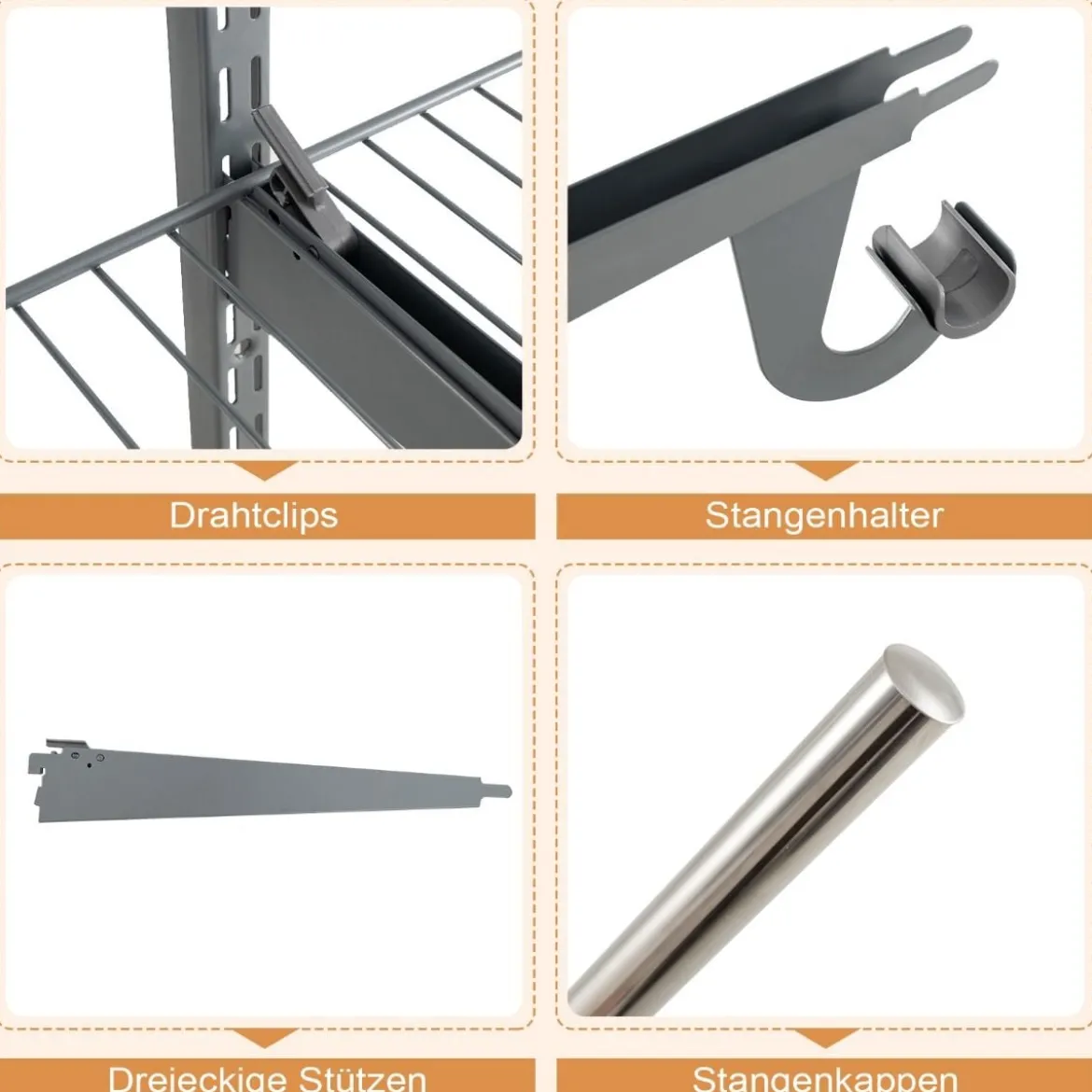 Offener Kleiderschrank 122 - 244 cm Erweiterbare Wandgarderobe DIY Aufbewahrungssystem Weiß/Grau