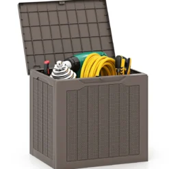 Outdoor-Aufbewahrungsbox 96 L Deckbox mit abschließbarem Deckel Braun/Schwarz/Grau