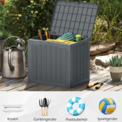 Outdoor-Aufbewahrungsbox 96 L Deckbox mit abschließbarem Deckel Braun/Schwarz/Grau