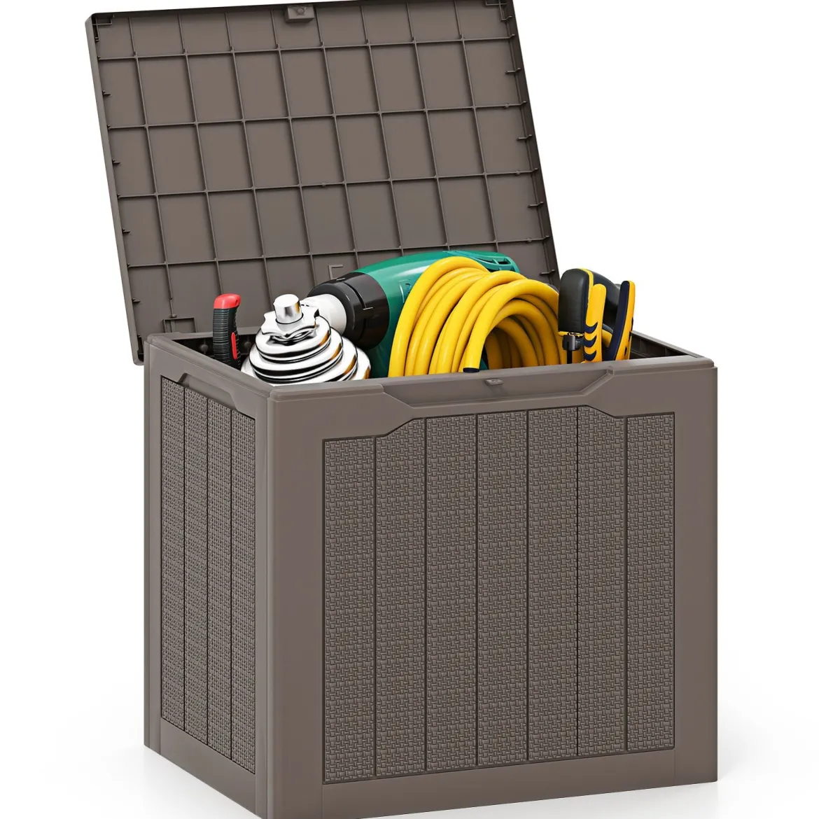 Outdoor-Aufbewahrungsbox 96 L Deckbox mit abschließbarem Deckel Braun/Schwarz/Grau