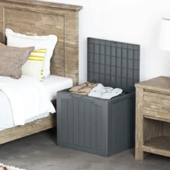 Outdoor-Aufbewahrungsbox 96 L Deckbox mit abschließbarem Deckel Braun/Schwarz/Grau