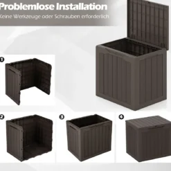 Outdoor-Aufbewahrungsbox 96 L Deckbox mit abschließbarem Deckel Braun/Schwarz/Grau