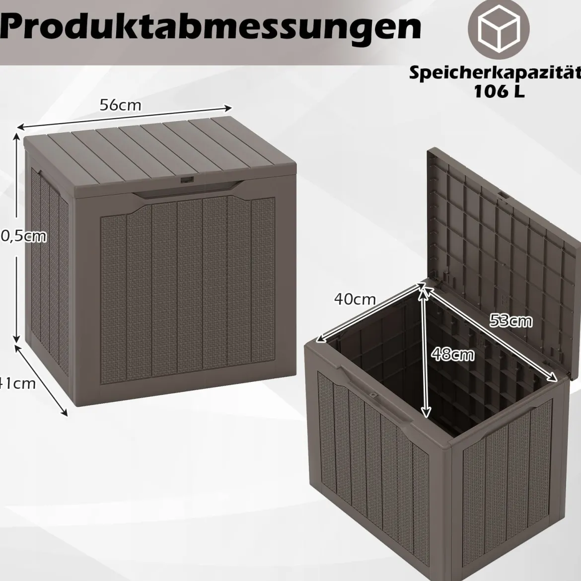 Outdoor-Aufbewahrungsbox 96 L Deckbox mit abschließbarem Deckel Braun/Schwarz/Grau
