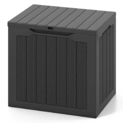 Outdoor-Aufbewahrungsbox 96 L Deckbox mit abschließbarem Deckel Braun/Schwarz/Grau