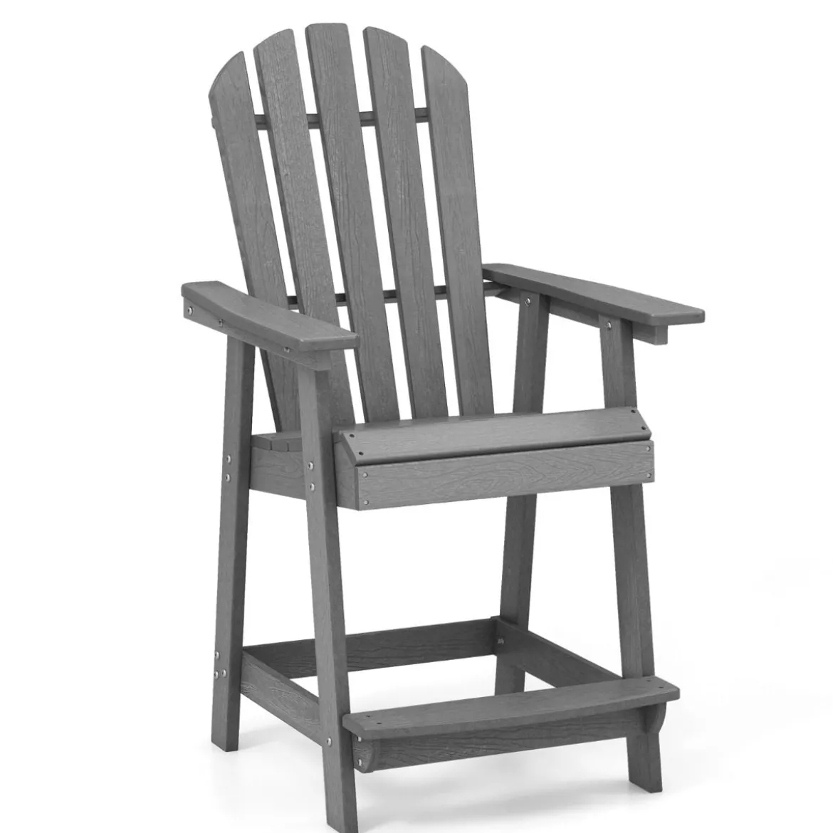 Outdoor Barhocker mit Armlehne & Fußstütze HDPE-Patiostuhl Wetterfester Pub-Hocker Grau