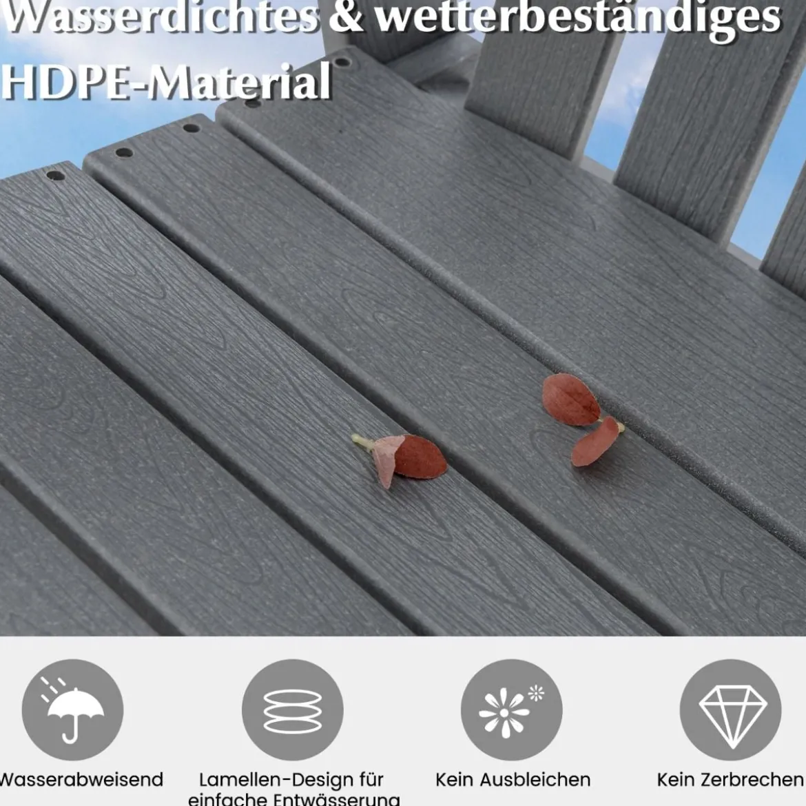 Outdoor Barhocker mit Armlehne & Fußstütze HDPE-Patiostuhl Wetterfester Pub-Hocker Grau