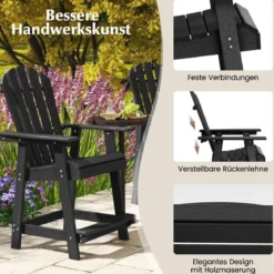 Outdoor Barhocker mit Armlehne & Fußstütze HDPE-Patiostuhl Wetterfester Pub-Hocker Schwarz
