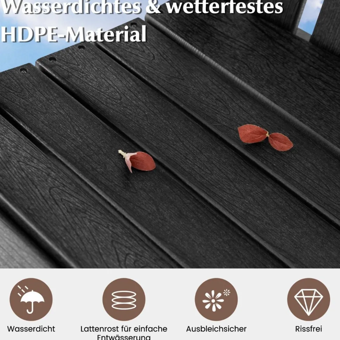 Outdoor Barhocker mit Armlehne & Fußstütze HDPE-Patiostuhl Wetterfester Pub-Hocker Schwarz
