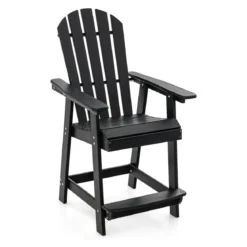 Outdoor Barhocker mit Armlehne & Fußstütze HDPE-Patiostuhl Wetterfester Pub-Hocker Schwarz