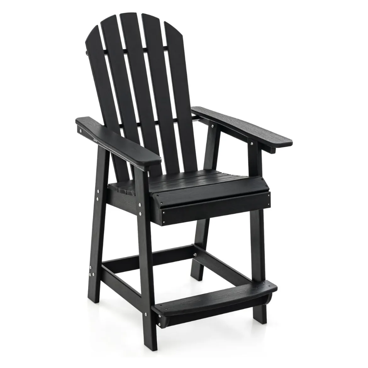 Outdoor Barhocker mit Armlehne & Fußstütze HDPE-Patiostuhl Wetterfester Pub-Hocker Schwarz