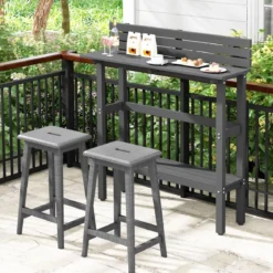 Outdoor Bartisch mit Ablage & Verstellbaren Fußpads Terrassen Hochtisch 122 x 39 x 136 cm Grau