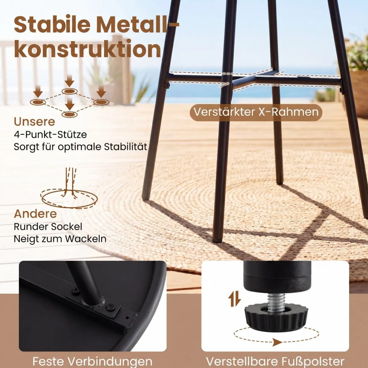 Outdoor Bartisch Runder Bistrotisch mit Robustem Metallrahmen und Verstellbaren Füßen