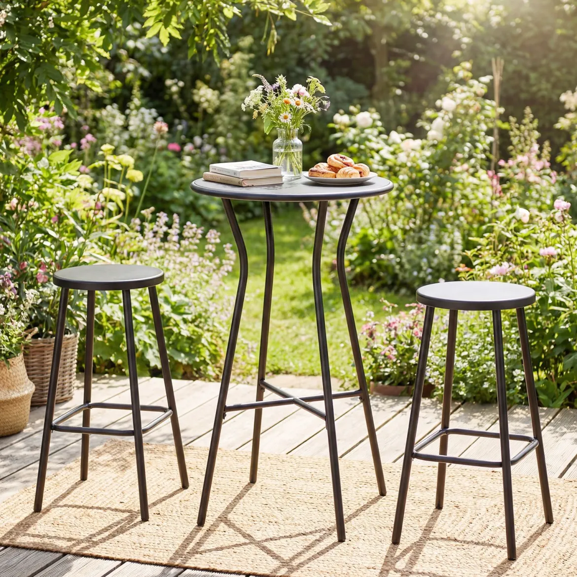 Outdoor Bartisch Runder Bistrotisch mit Robustem Metallrahmen und Verstellbaren Füßen