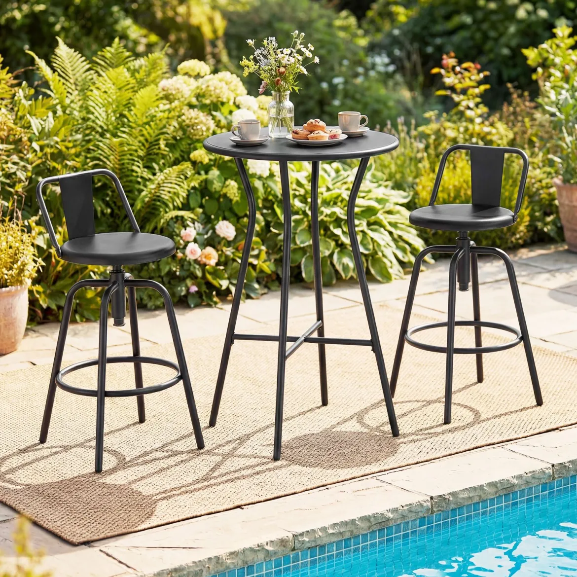Outdoor Bartisch Runder Bistrotisch mit Robustem Metallrahmen und Verstellbaren Füßen