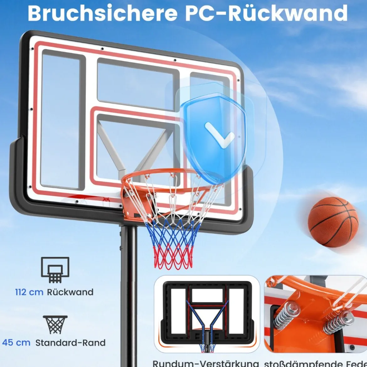 Outdoor Basketballkorb mit Ständer & Handkurbel & Gewichtssack & 2 Netzen Basketballständer