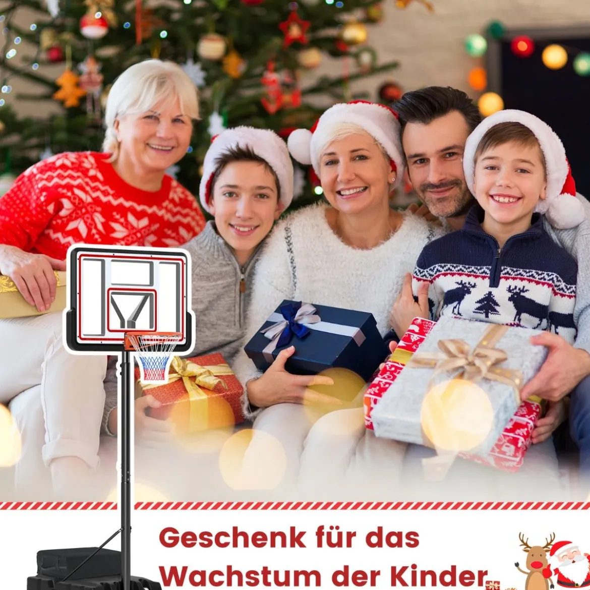 Outdoor Basketballkorb mit Ständer & Handkurbel & Gewichtssack & 2 Netzen Basketballständer