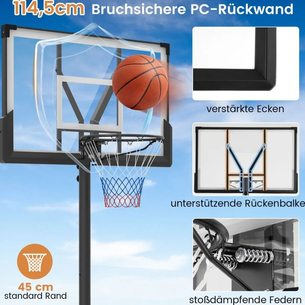 Outdoor Basketballkorb mit Ständer & Gewichtssack & 2 Netzen Basketballständer