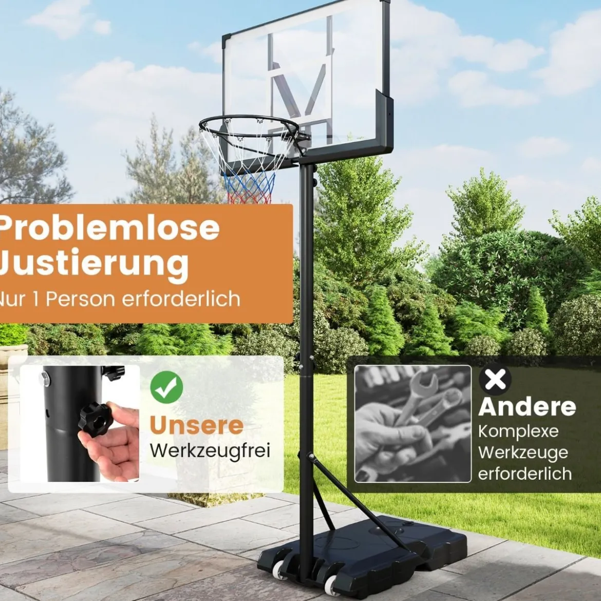 Outdoor Basketballkorb mit Ständer & Gewichtssack & 2 Netzen Basketballständer