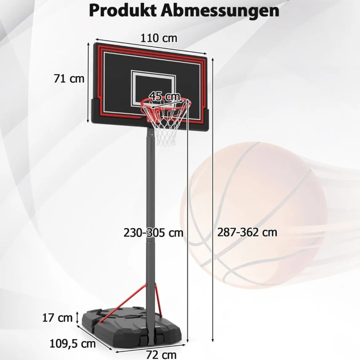 Outdoor Basketballkorb mit Ständer & Rädern & Befüllbarer Basis Mobiler Basketballständer