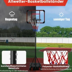 Outdoor Basketballkorb mit Ständer 155-210cm Höhenverstellbarer Basketballständer Schwarz